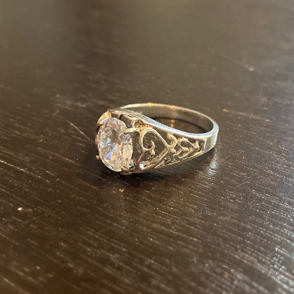 Antique 925 Silver Ring Large CZ Diamond
